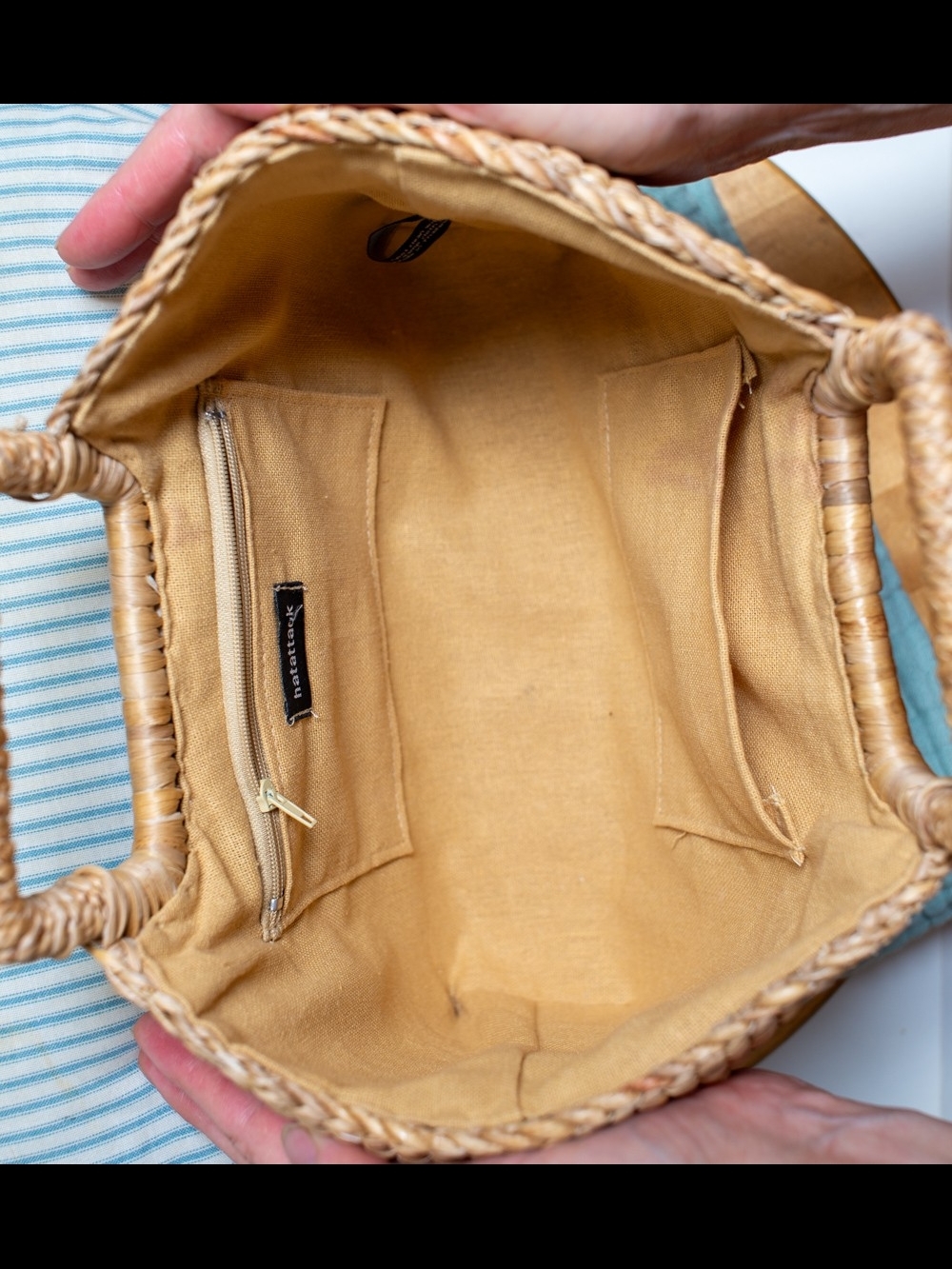 Hat Attack Tan Woven Tote with Interior Zip Pocket. Will Ship In Two Days - Picture 3 of 7